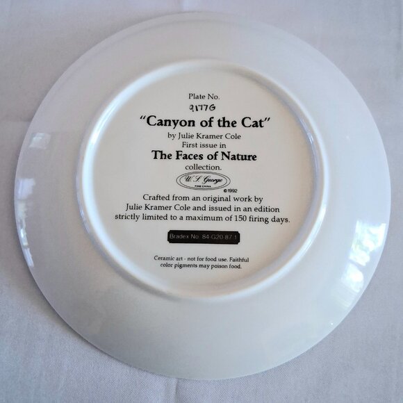 1992 W.S. George Fine China "Canyon of The Cat" Plate - Picture 5 of 10